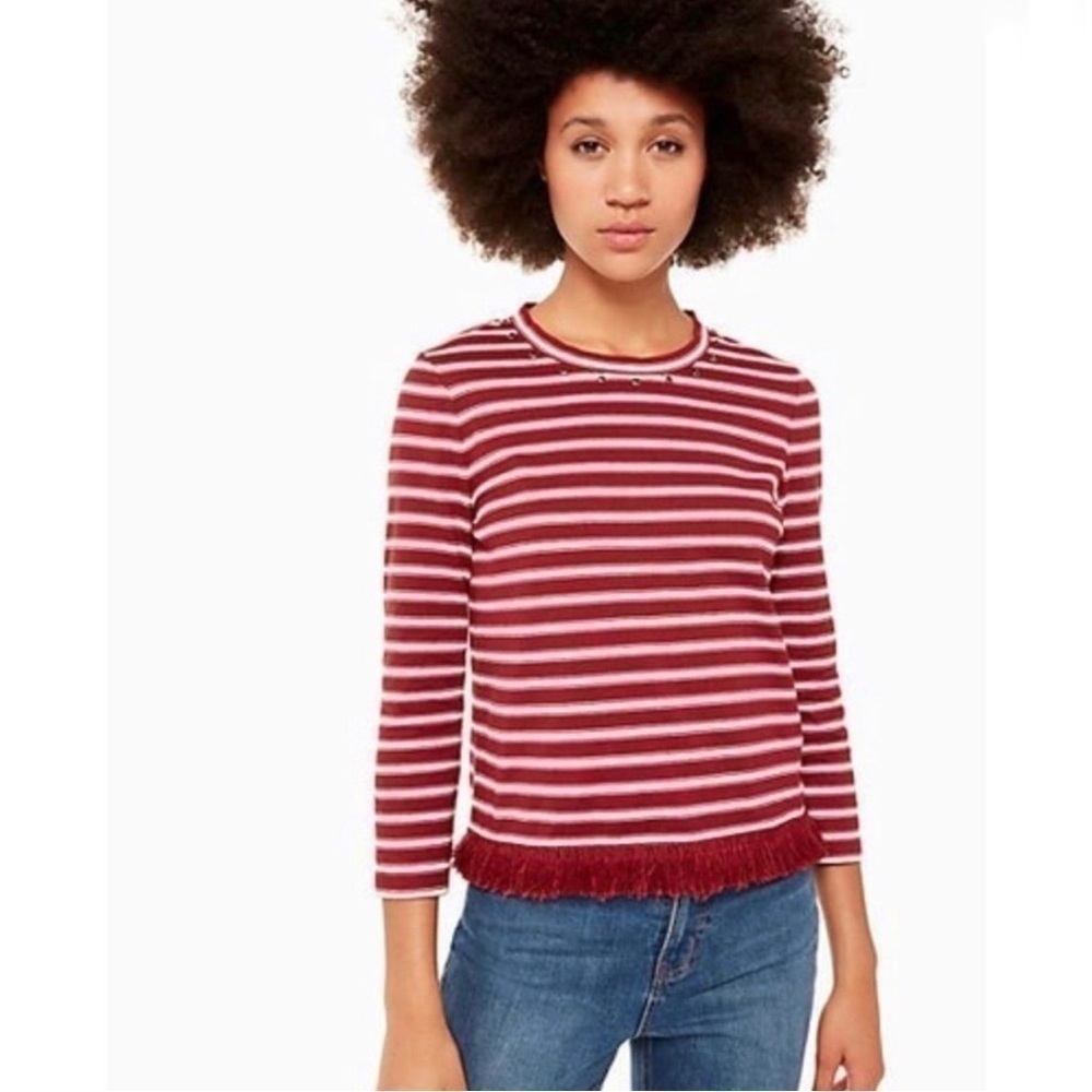 Kate Spade Stripped Fringe Knit Top Size XS